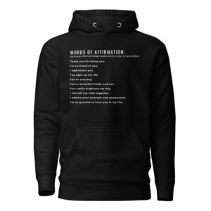 Examples of Words of Affirmation Love Language Hoodie - Black